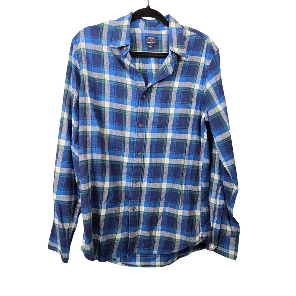 J.Crew Flannel Shirt Men’s Small Blue Green Plaid 100% Cotton Button Down